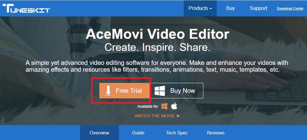 Picture 1 of TunesKit AceMovi: Best Video Editing Software for Beginners and Professionals