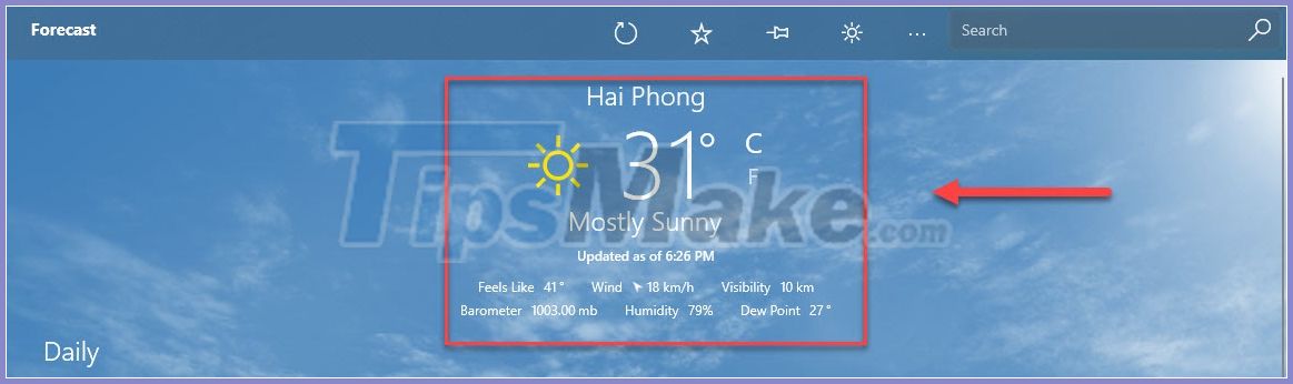 View weather forecast on Windows 10 computer Picture 2