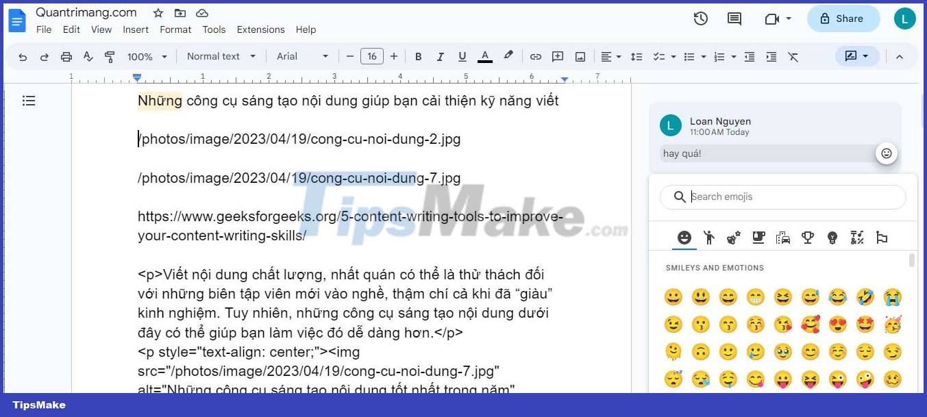 How to use emoji comments on Google Docs Picture 3
