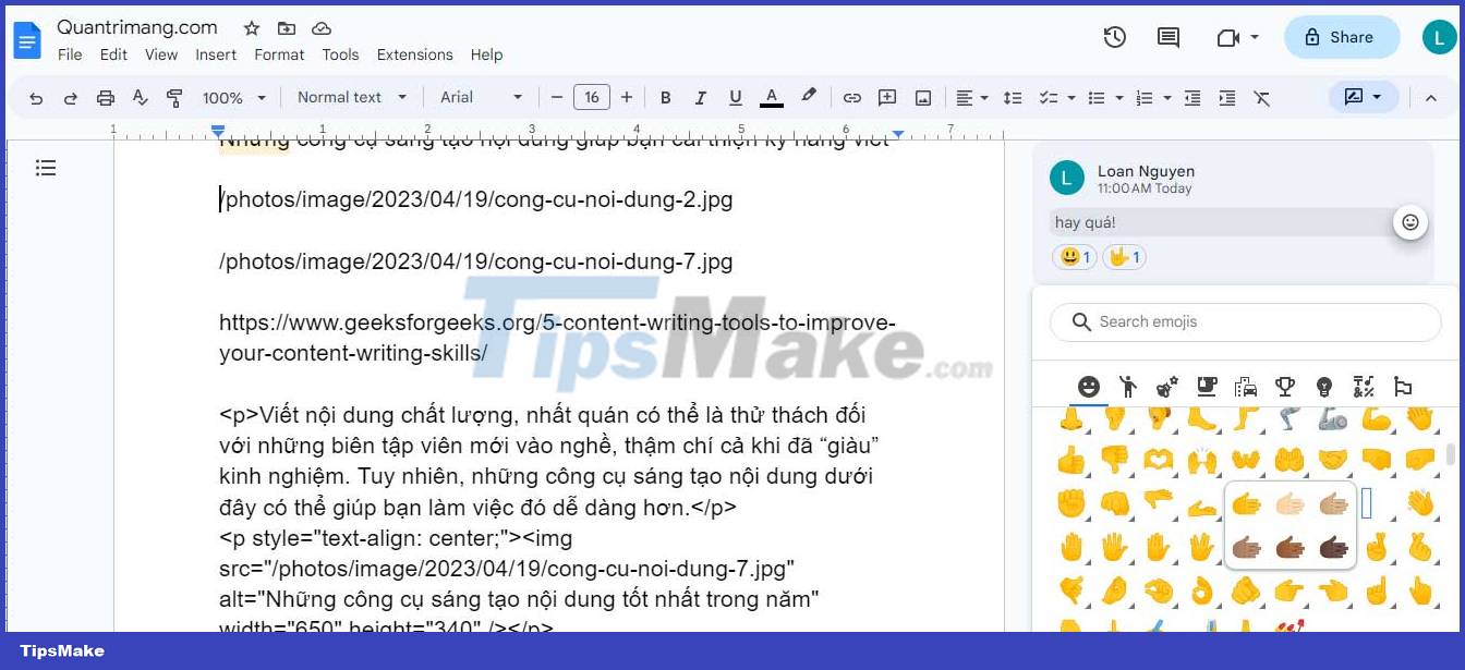 How to use emoji comments on Google Docs Picture 4