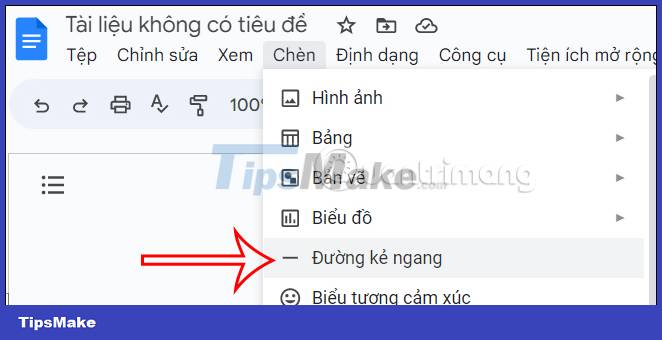 Instructions for inserting horizontal and vertical lines in Google Docs Picture 1