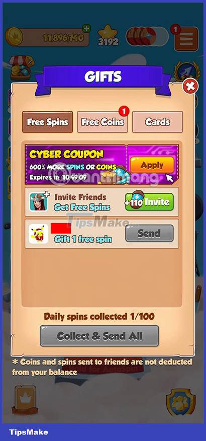 How to give spins to friends in Coin Master Picture 3