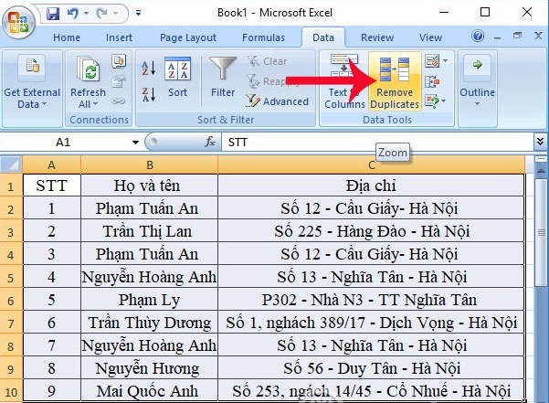 2 ways to delete data, duplicate content in Excel Picture 2