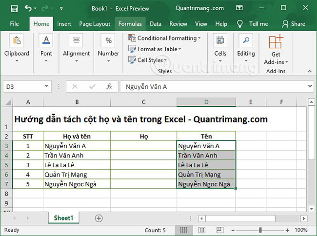 2 ways to separate column Full and Name in Excel Picture 1