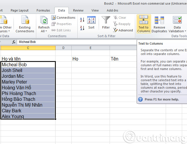 2 ways to separate column Full and Name in Excel Picture 13