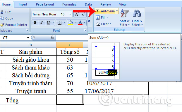 3 ways to calculate totals in Excel - TipsMake.com