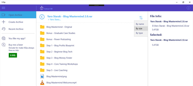 5 UWP applications compress and decompress, compact, free for Windows 10 Picture 5
