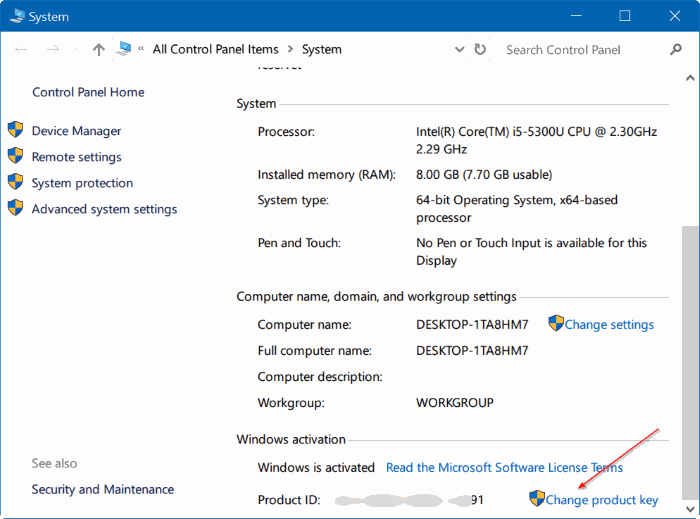 windows 7 change product key missing