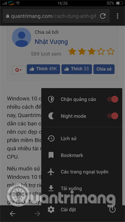 5 web browsers support Dark Mode / Night Mode for Android phones Picture 8