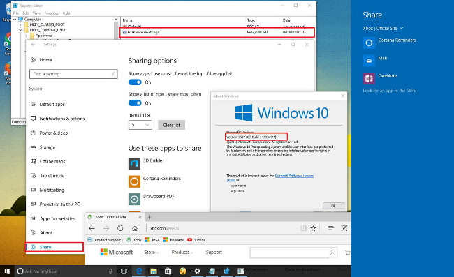 Activate to open the settings page (Share page) hidden on the Windows 10 Settings application Picture 5