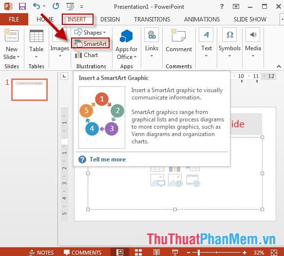 Add a tree diagram (Smart Art) to a Slide in PowerPoint Picture 1
