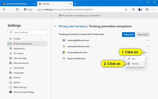 Add and remove exceptions in Tracking Prevention on Microsoft Edge Chromium Picture 9