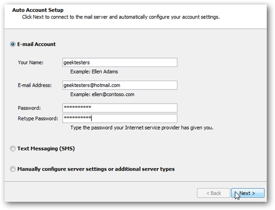 Add Hotmail and Live Email accounts to Outlook 2010 Picture 6