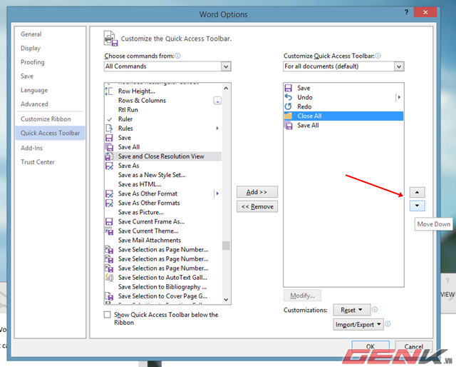 Add Save and Close options All Documents documents in Word Picture 7