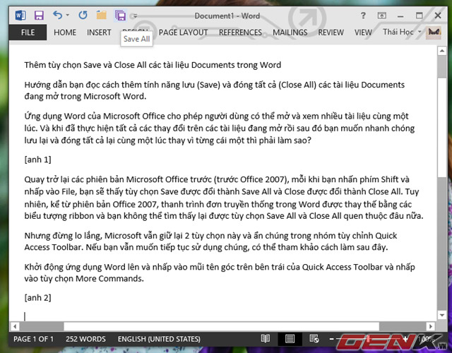 Add Save and Close options All Documents documents in Word Picture 9