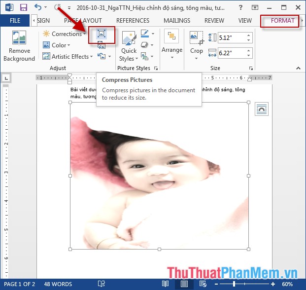 Adjust brightness, tone, contrast, image compression in Word Picture 7