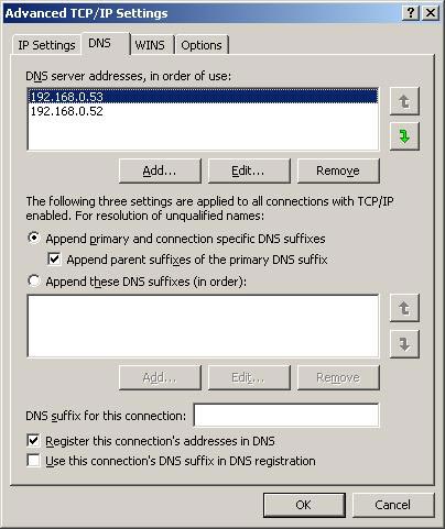 Advanced TCP / IP settings in Windows 2003 Picture 2