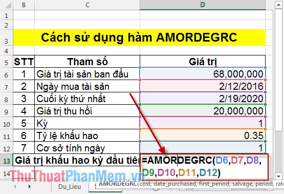 AMORDEGRC function - The function returns the depreciation for each accounting period in Excel Picture 2