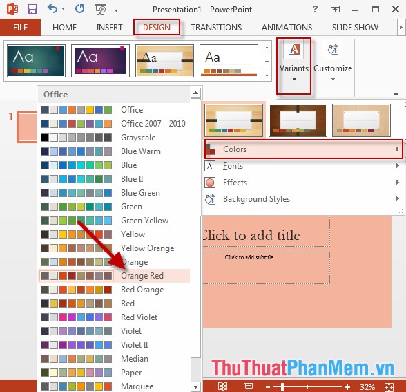 Apply a built-in color scheme effect in PowerPoint Picture 2