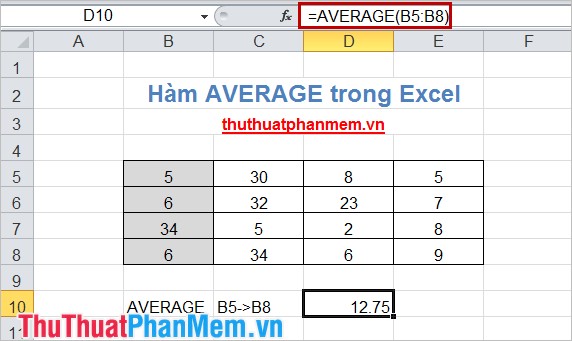 Average function (calculate the average) in Excel Picture 3