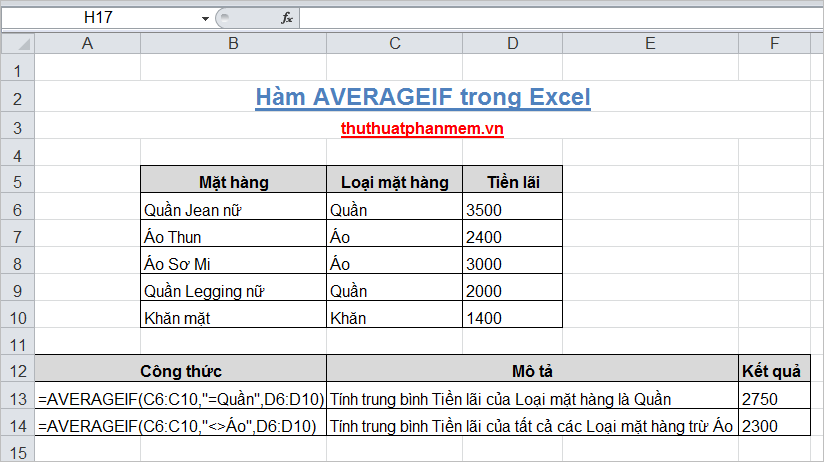 AVERAGEIF function (returns the average value according to the condition) in Excel Picture 4