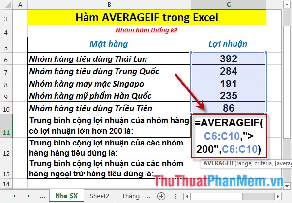 AVERAGEIF function - The function returns the average of the arguments with the conditions specified in Excel Picture 3