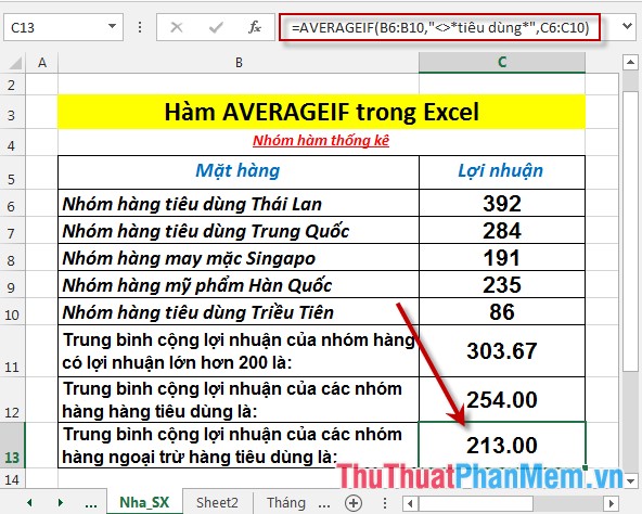 AVERAGEIF function - The function returns the average of the arguments with the conditions specified in Excel Picture 7