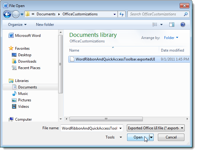 Backup and restore Office 2010 Ribbon toolbar Picture 12