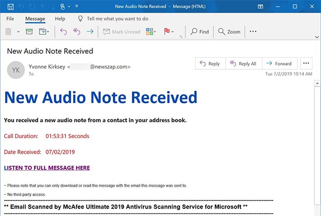 Be wary of disguised Microsoft OneNote Audio phishing emails Picture 1