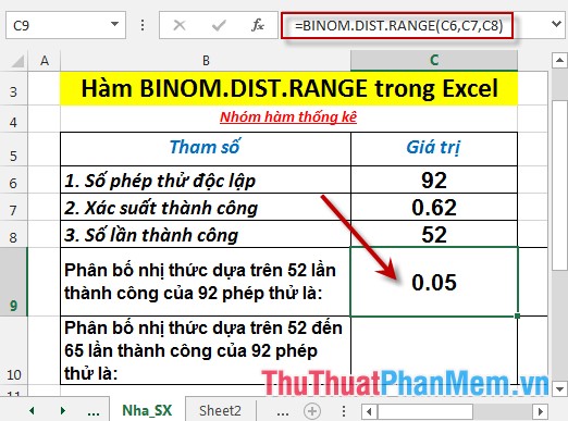 BINOM.DIST.RANGE function - The function returns the probability of a test result using binomial distribution in Excel Picture 4
