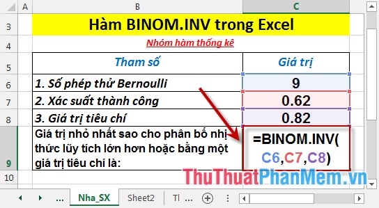 BINOM.INV function - The function returns the smallest value with cumulative binomial distribution greater or equal to the standard value in Excel Picture 3