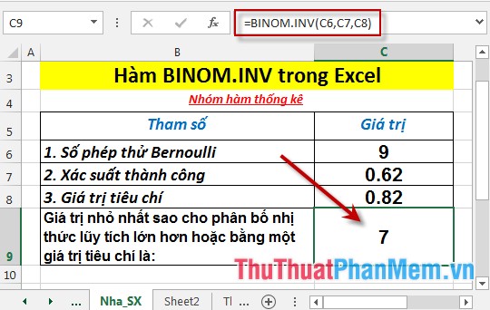 BINOM.INV function - The function returns the smallest value with cumulative binomial distribution greater or equal to the standard value in Excel Picture 4
