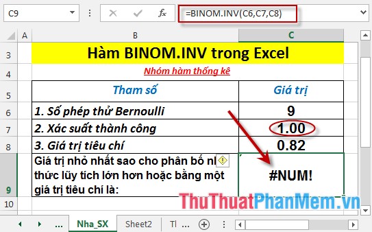 BINOM.INV function - The function returns the smallest value with cumulative binomial distribution greater or equal to the standard value in Excel Picture 5