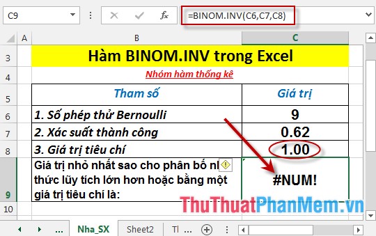 BINOM.INV function - The function returns the smallest value with cumulative binomial distribution greater or equal to the standard value in Excel Picture 6
