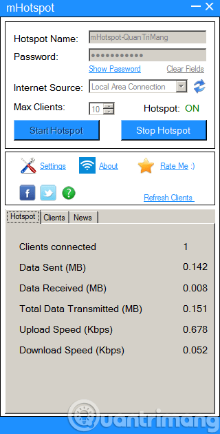 Broadcast Wifi on your computer is simple with mHotspot Picture 3
