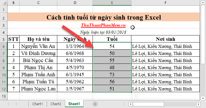 Calculation of age from date of birth in Excel Picture 3
