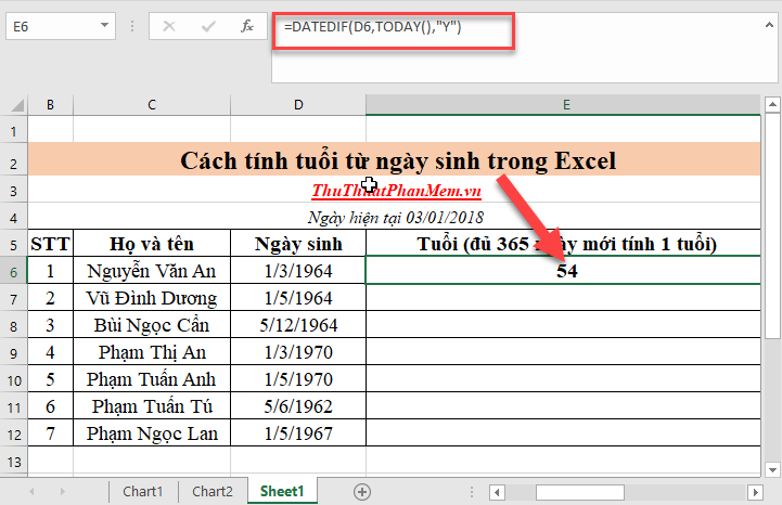 Calculation of age from date of birth in Excel Picture 5