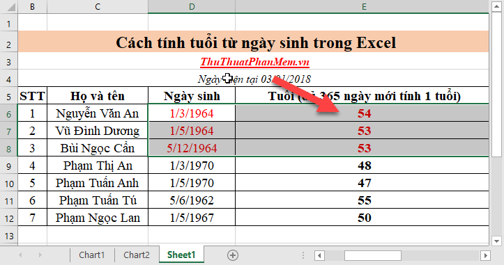Calculation of age from date of birth in Excel Picture 6