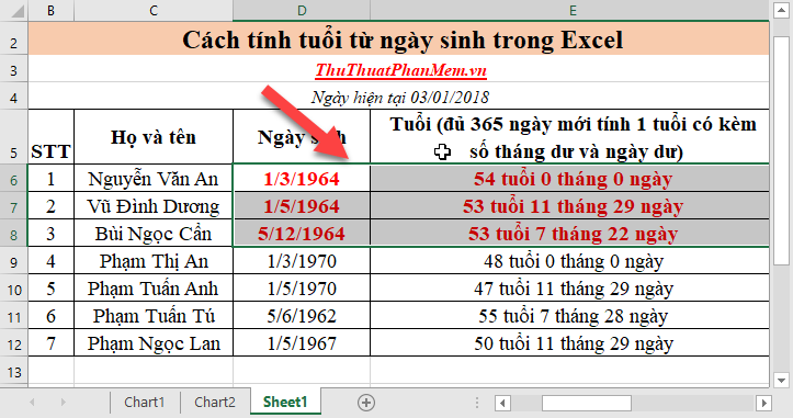 Calculation of age from date of birth in Excel Picture 9