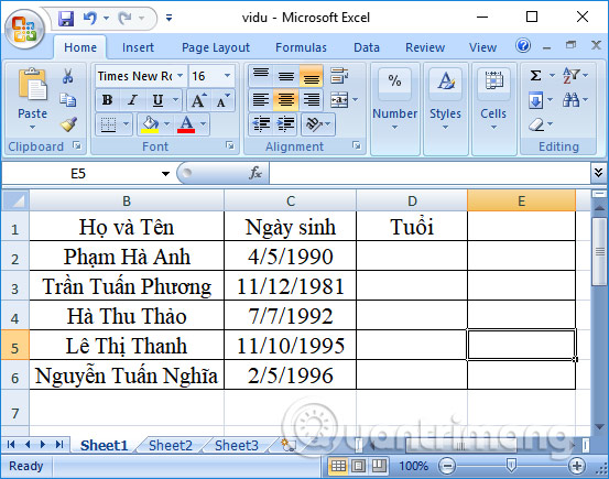 Calculation of age in Excel Picture 4