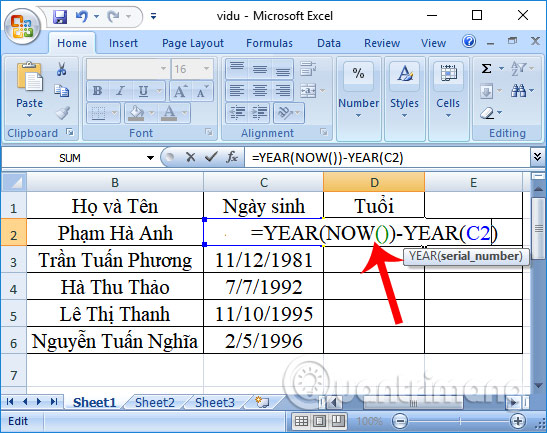 Calculation of age in Excel Picture 5