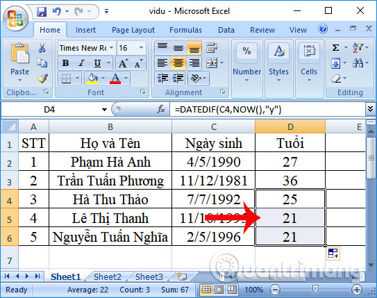 Calculation of age in Excel Picture 9