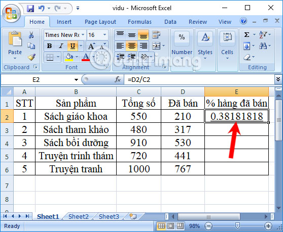 Calculation of percentages in Excel Picture 3