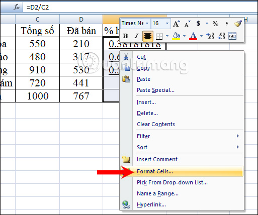 Calculation of percentages in Excel - TipsMake.com