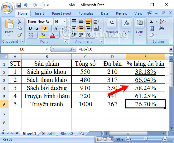 Calculation of percentages in Excel Picture 7