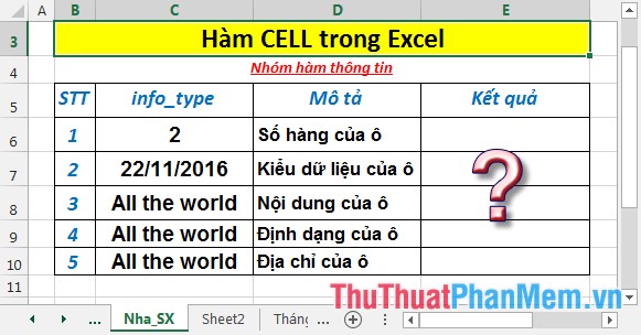 CELL function - The function returns information about the format or content of a cell in Excel Picture 2