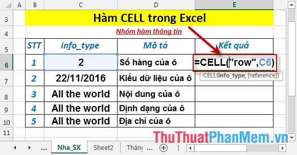 CELL function - The function returns information about the format or content of a cell in Excel Picture 3