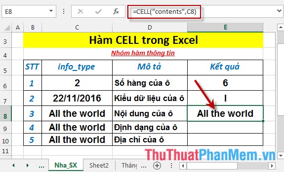 CELL function - The function returns information about the format or content of a cell in Excel Picture 6