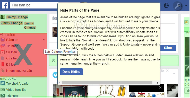 Change Facebook interface with 5 widgets on Chrome Picture 4