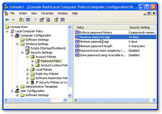 Picture 10 of Change 'lifespan' of login password in Windows XP and 7